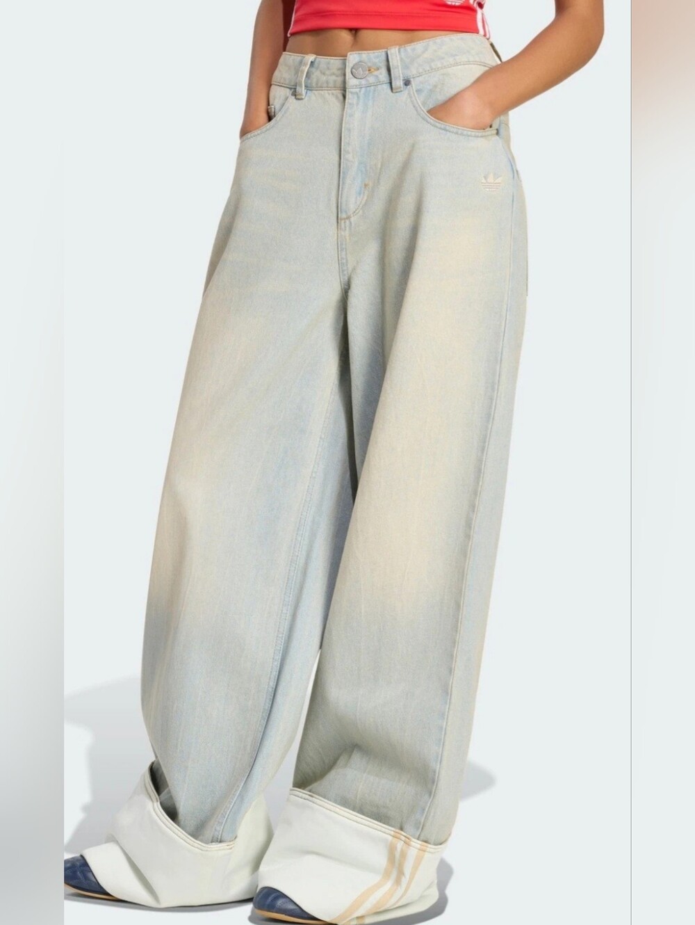 Adidas Light Blue Wide Leg Deep Cuff Denim Jeans